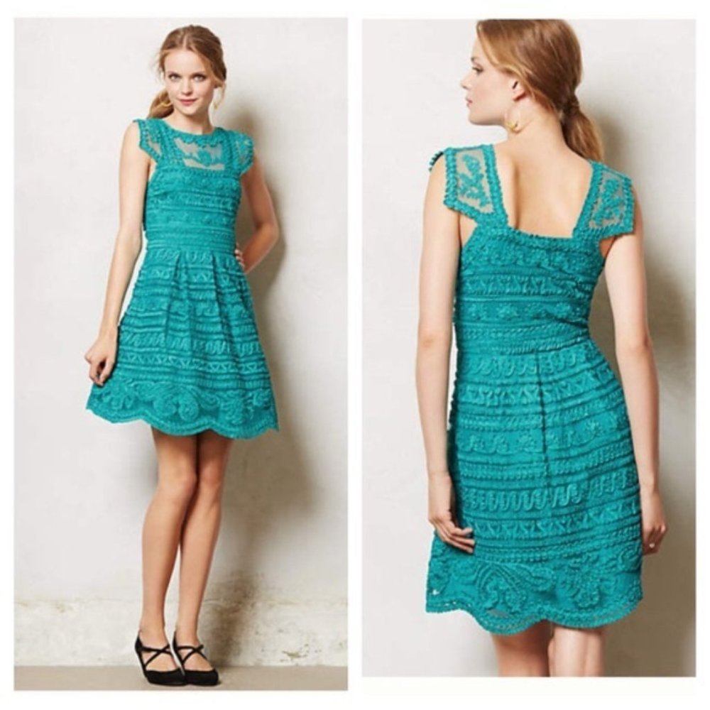 Anthropologie Yoana Baraschi Lace Teal Dress